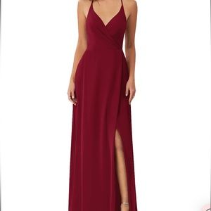 Azazie Davis A-Line Pleated Chiffon Floor Length Dress Burgundy